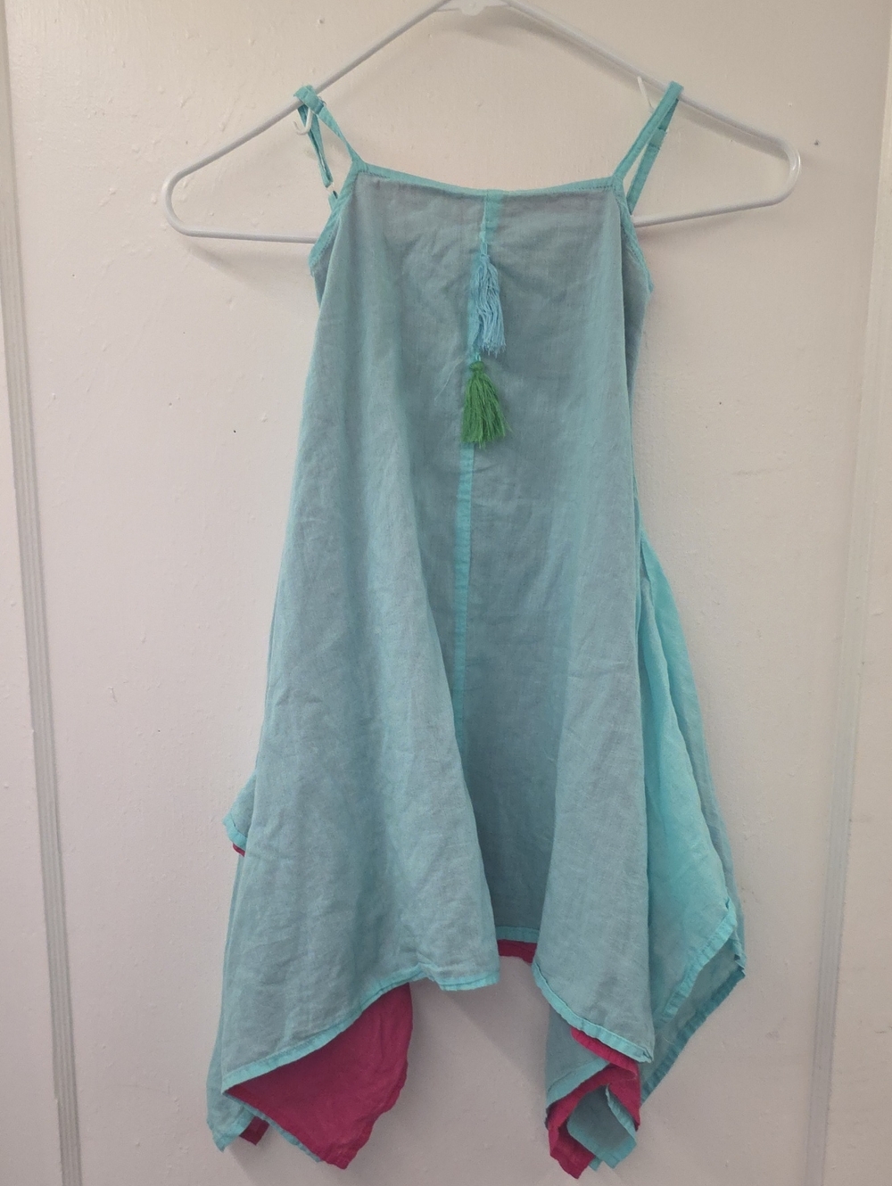 Masala Kids Aqua Cotton Handkerchief Dress Pink Tassels 2 Years